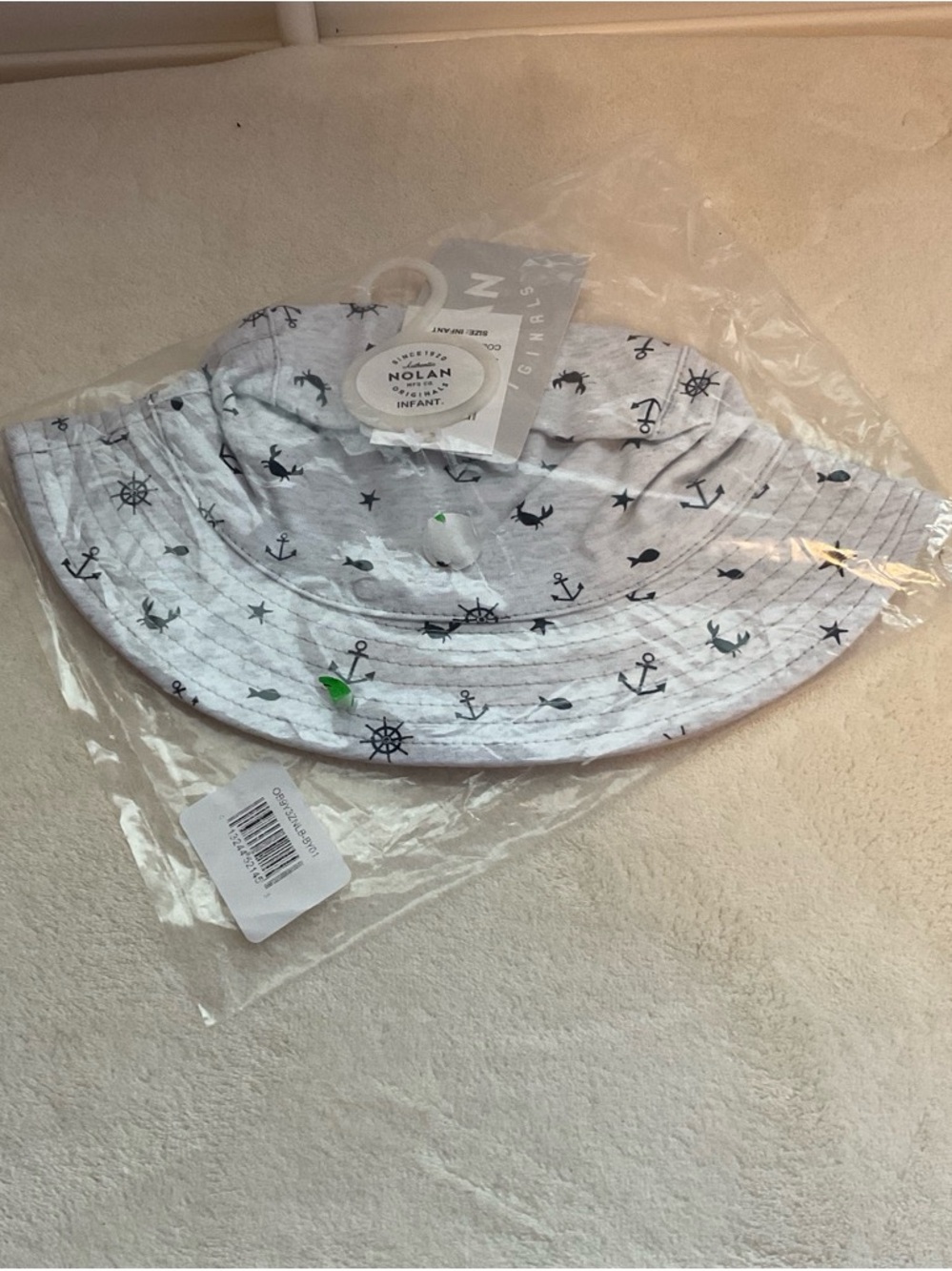 Nola Grey Nautical Print Baby Bucket Hat